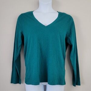 J.CREW Size XL Peacock Blue Long Sleeve Vintage Slub Cotton V-Neck Tee NWT B1990